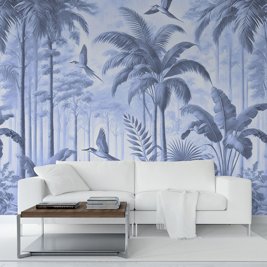 Wallpaper with birds flying in the forest