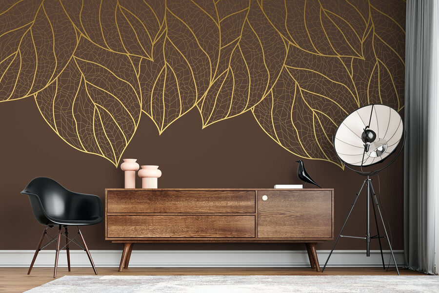 Group of leaves on a brown background