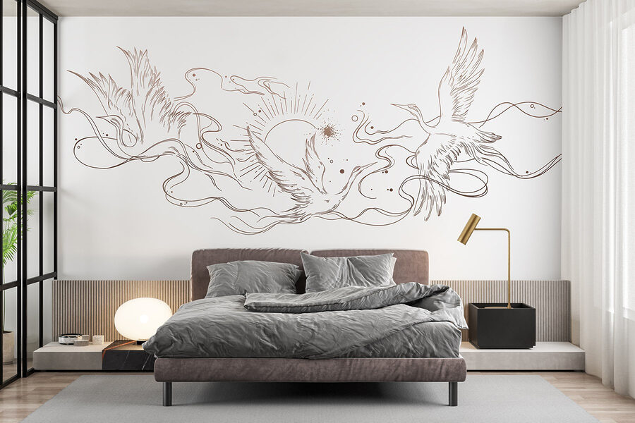 Drawing of birds and sun