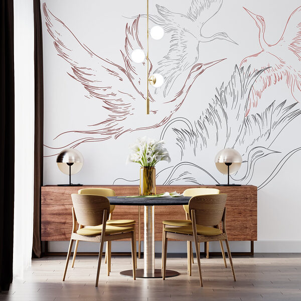 Drawing of birds flying