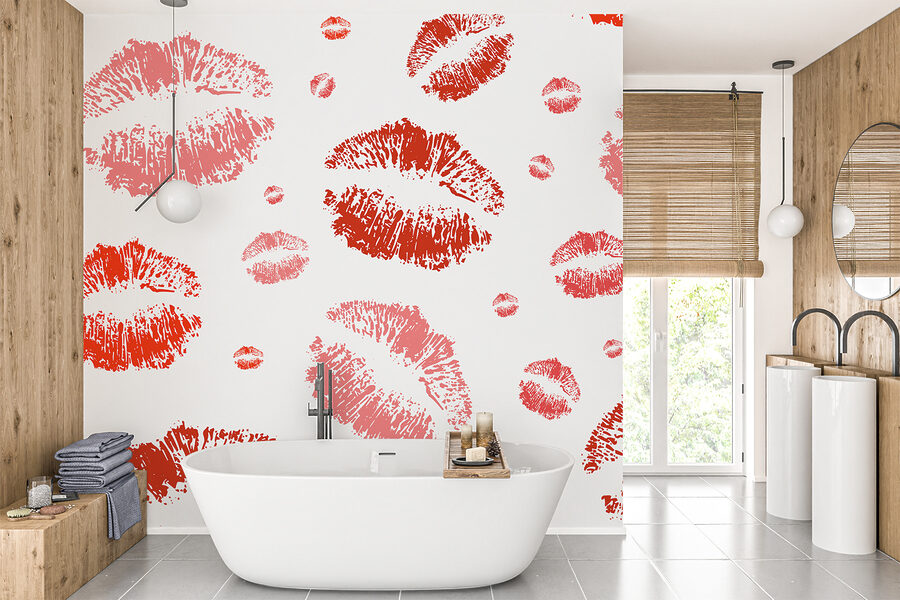 Group of red lipstick prints Group of red lipstick prints