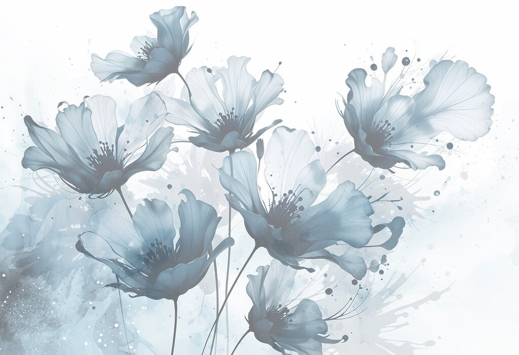 Group of flowers with blue and white colors