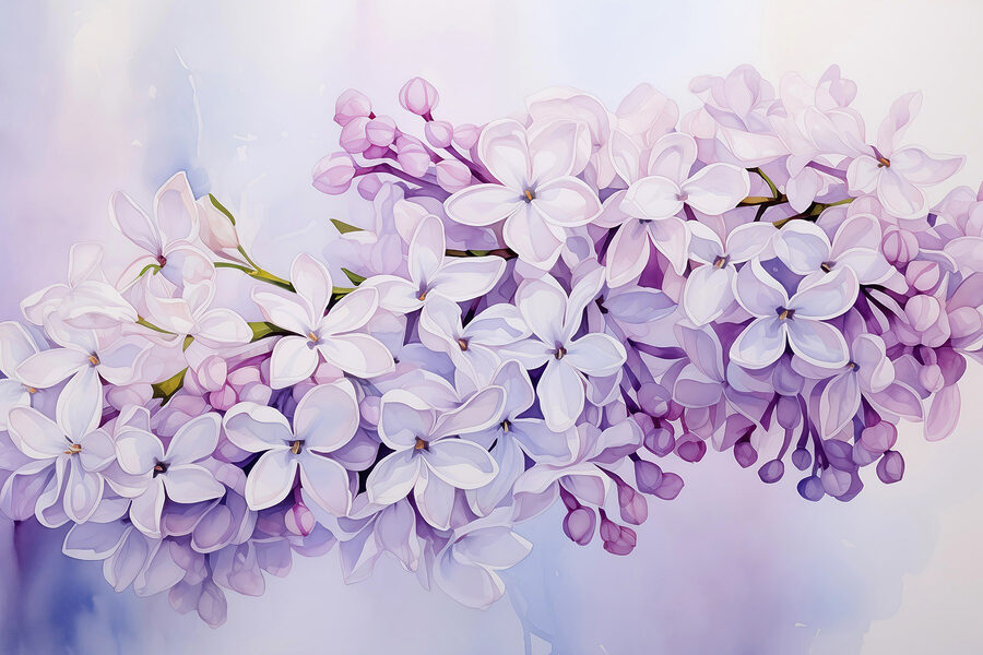 Painting of a branch of purple flowers Painting of a branch of purple flowers