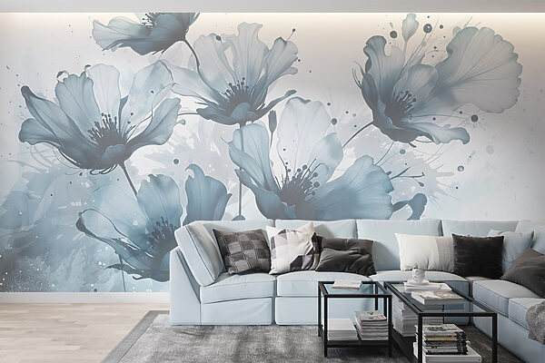 Group of flowers with blue and white colors