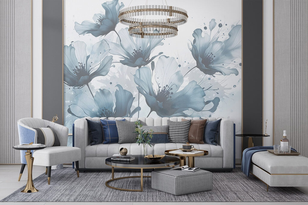 Group of flowers with blue and white colors