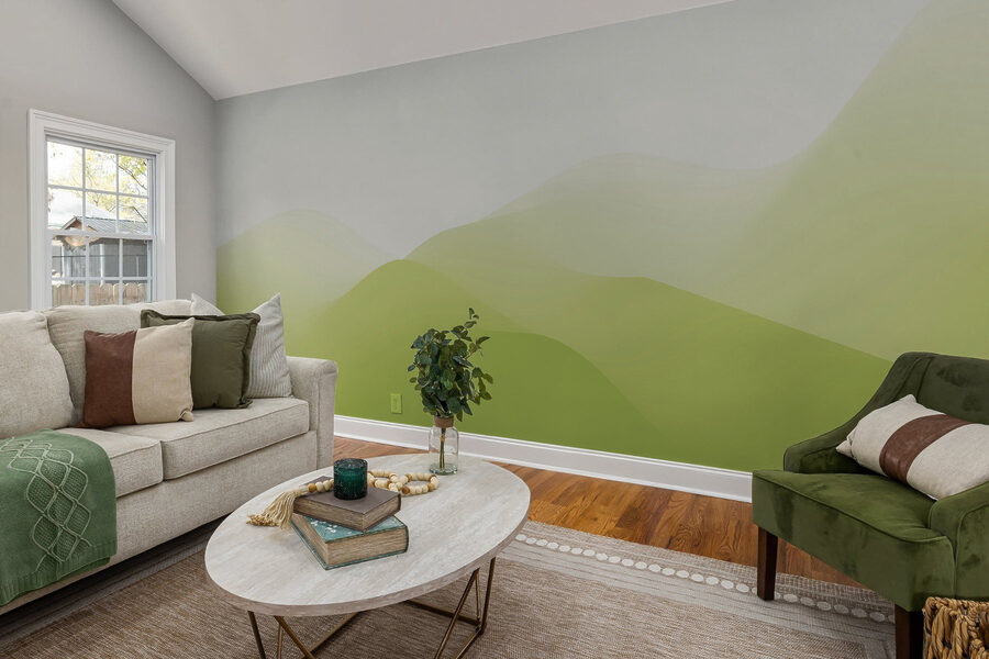 Wall murals Green hills with white background - Image 2