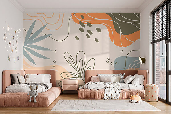 Colorful pattern with leaves and shapes Colorful pattern with leaves and shapes