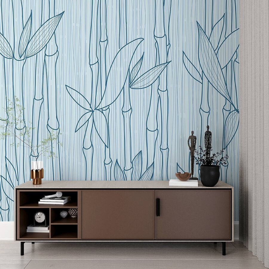 Wall murals Blue line drawing of bamboo - Image 2