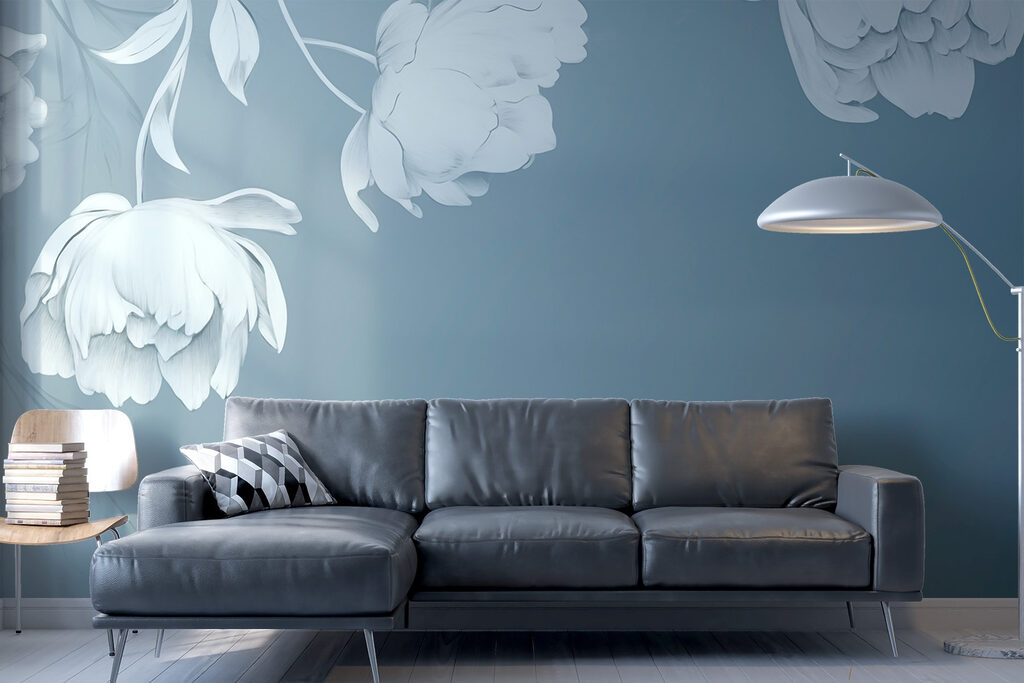 White flowers on a gray background