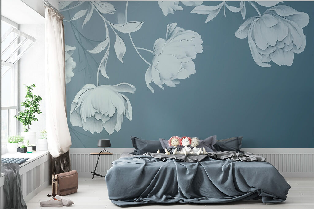 White flowers on a gray background