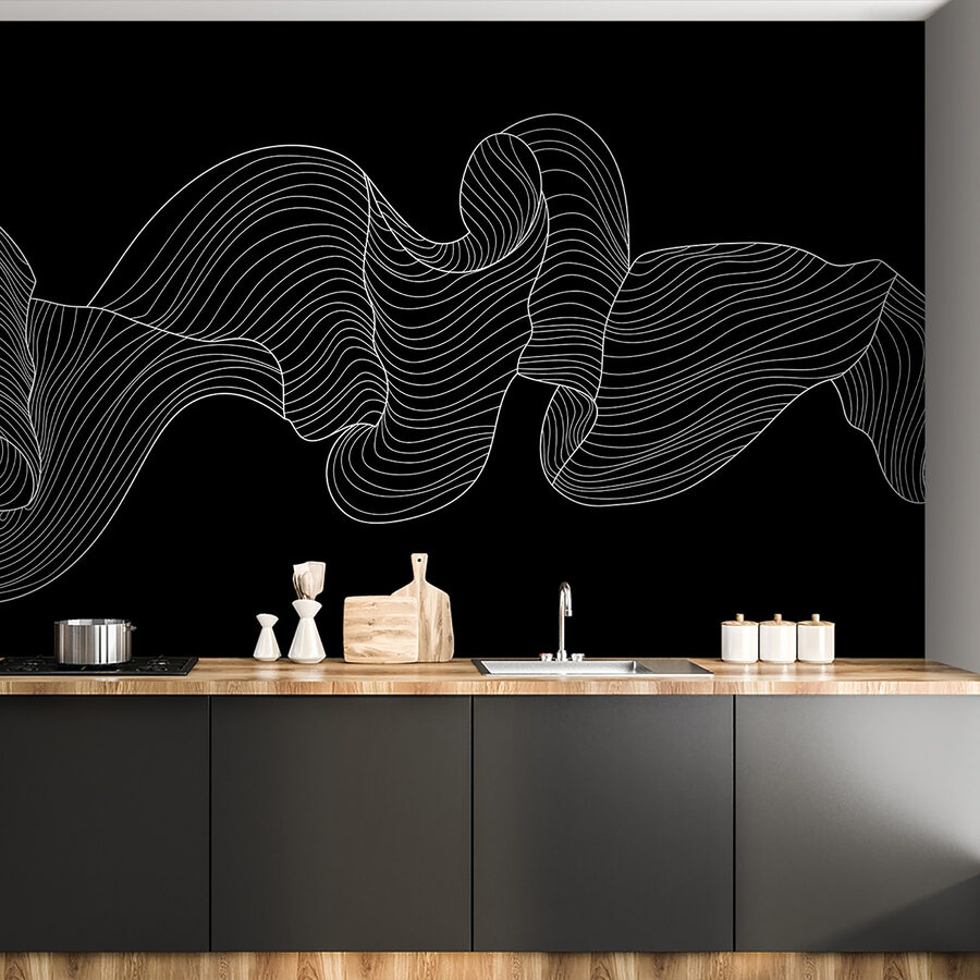 White line art on a black background