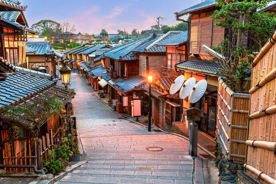 Wall murals Street with buildings and lanterns - Image 3
