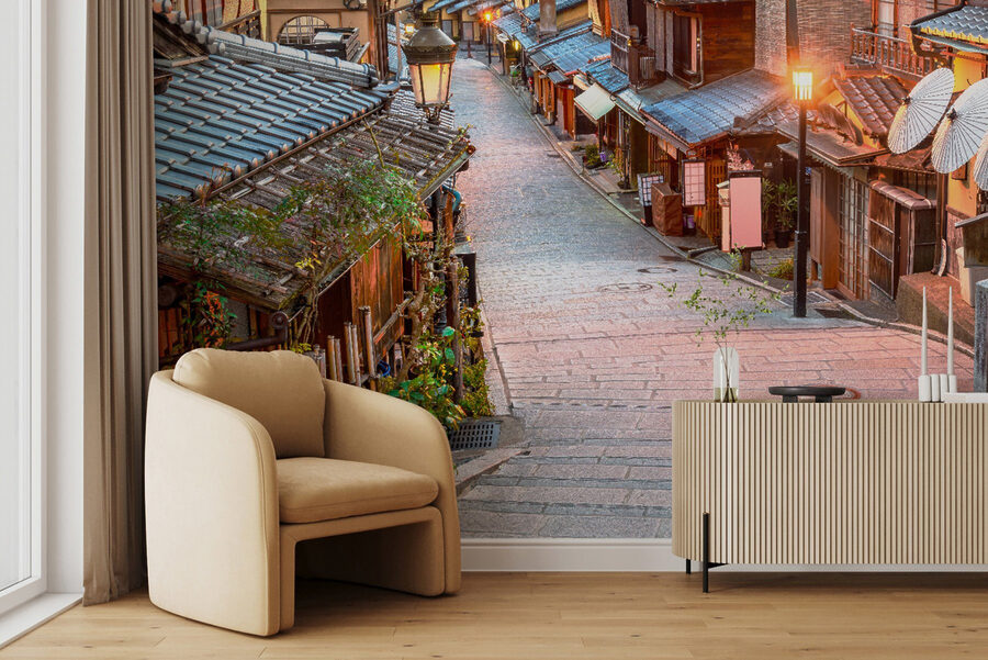 Wall murals Street with buildings and lanterns