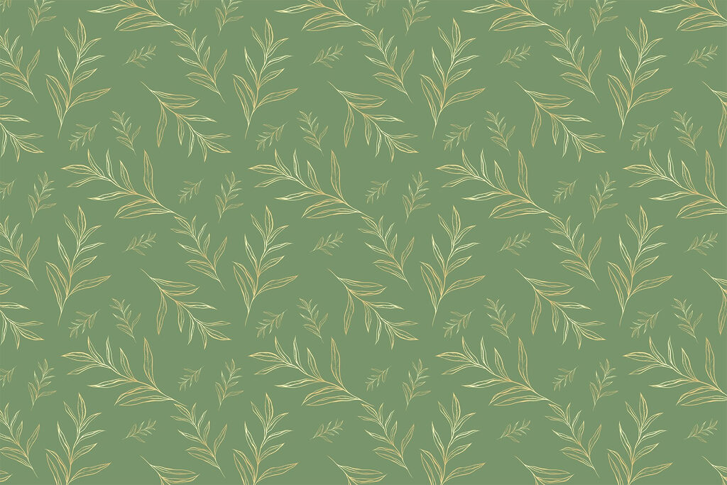 Pattern of leaves on a green background