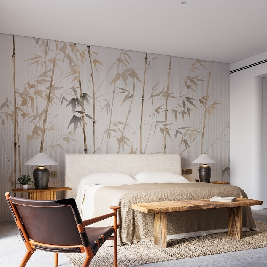 Bamboo silhouettes against textured background