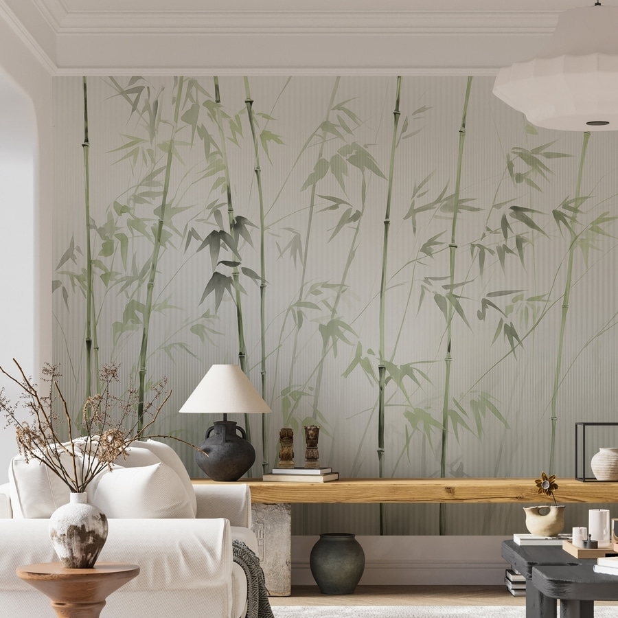 Bamboo stems with leaves painted on them