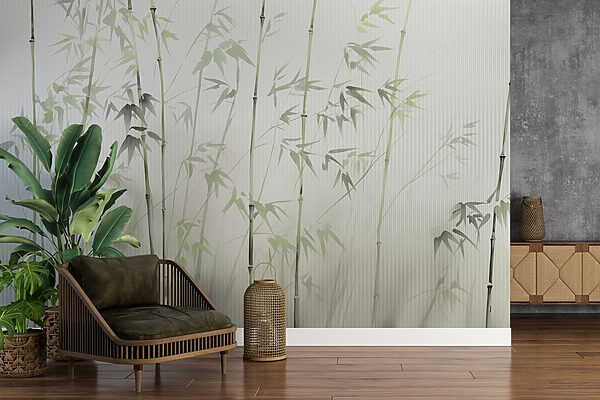 Bamboo stems with leaves painted on them