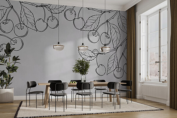 Drawing of cherries on a branch Drawing of cherries on a branch