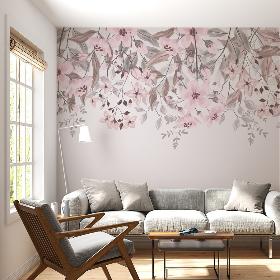 Wall murals Pink flowers and leaves