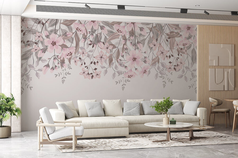 Wall murals Pink flowers and leaves - Image 2