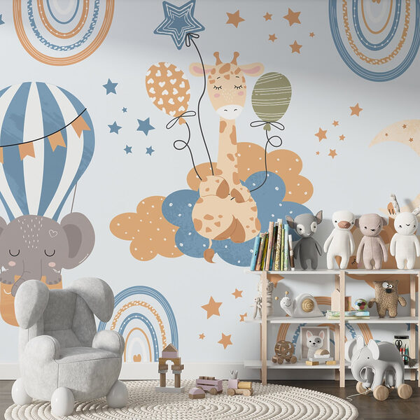 Pattern of animals on clouds and balloons Pattern of animals on clouds and balloons