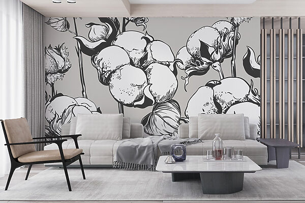 - Delicate cotton blooms in monochrome - Delicate cotton blooms in monochrome