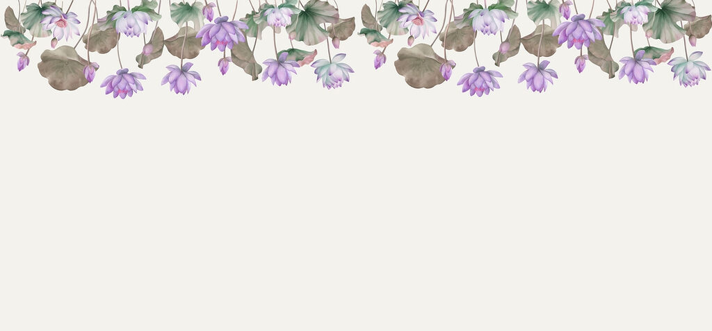 Row of purple flowers and green leaves Row of purple flowers and green leaves