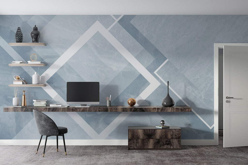 Blue and white background with white squares and lines