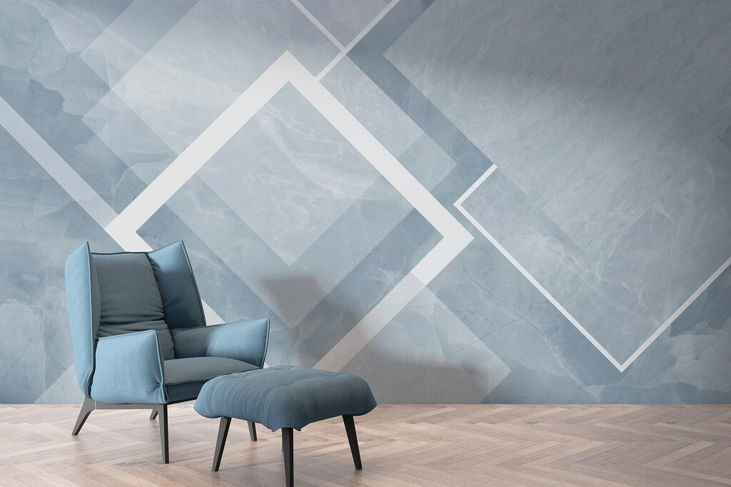 Blue and white background with white squares and lines