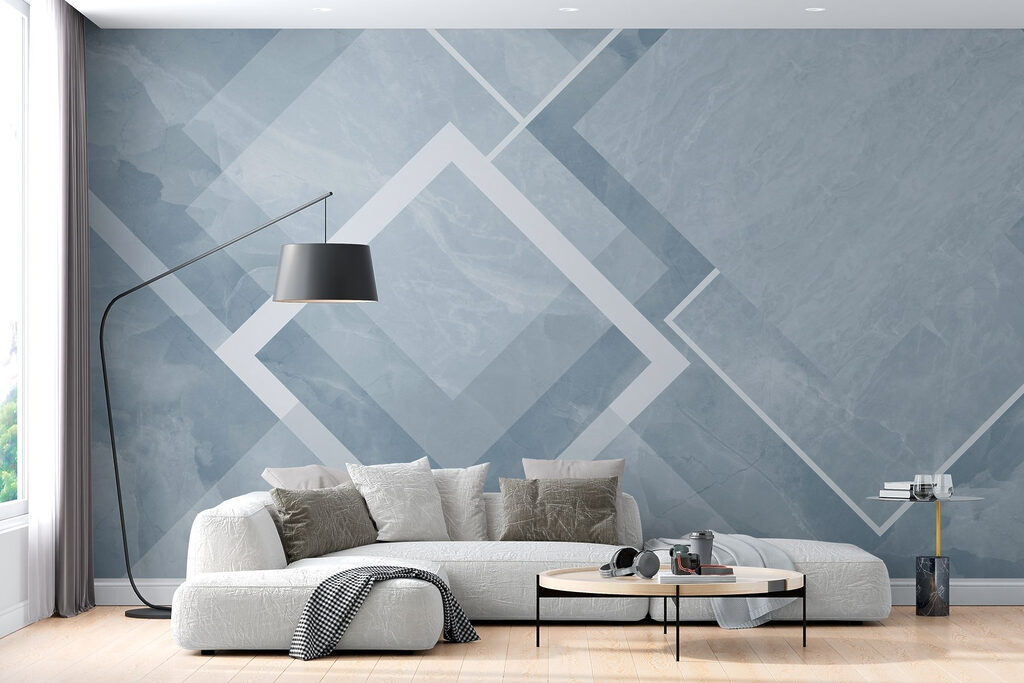 Blue and white background with white squares and lines