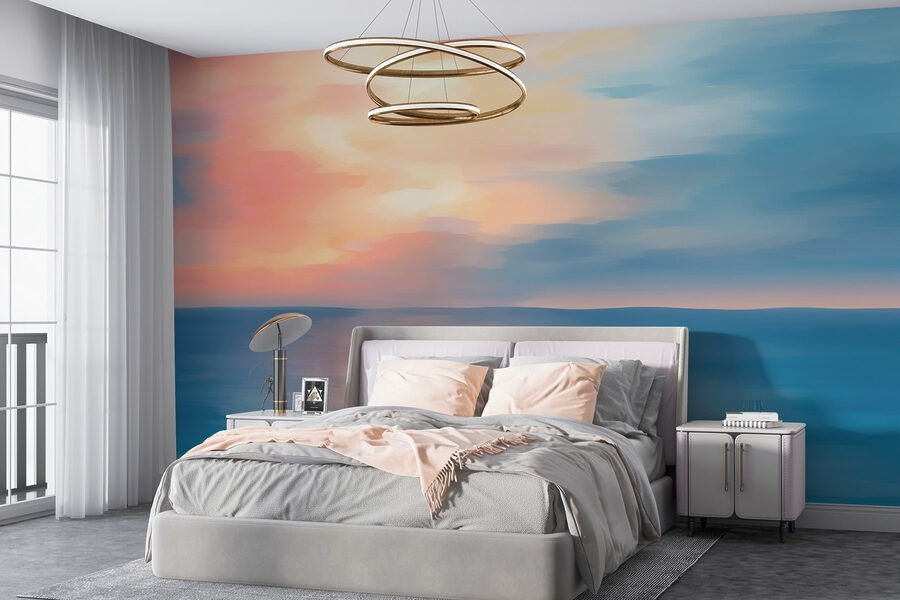 Wall murals Blue and pink sky over water