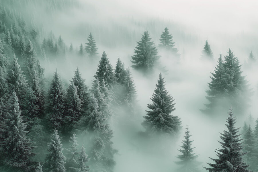 Group of trees in the fog Group of trees in the fog
