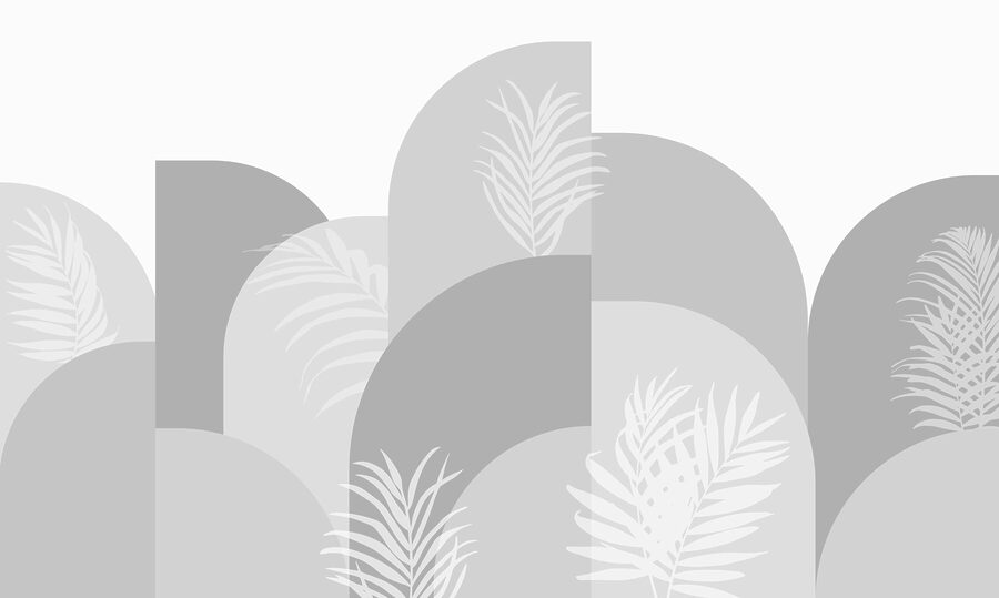 Grey and white background with white leaves