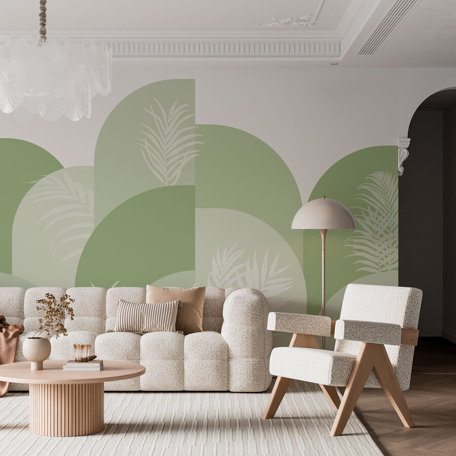 Green and white background with white leaves