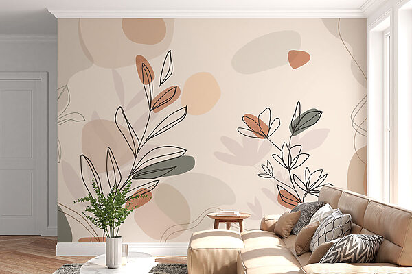 Drawing of leaves and flowers Wall murals Drawing of leaves and flowers
