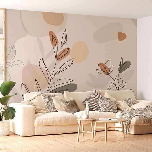 Wall murals Drawing of leaves and flowers