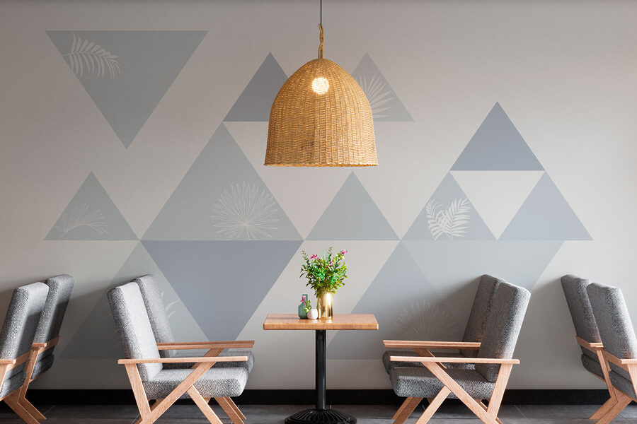 White and blue triangles with leaves