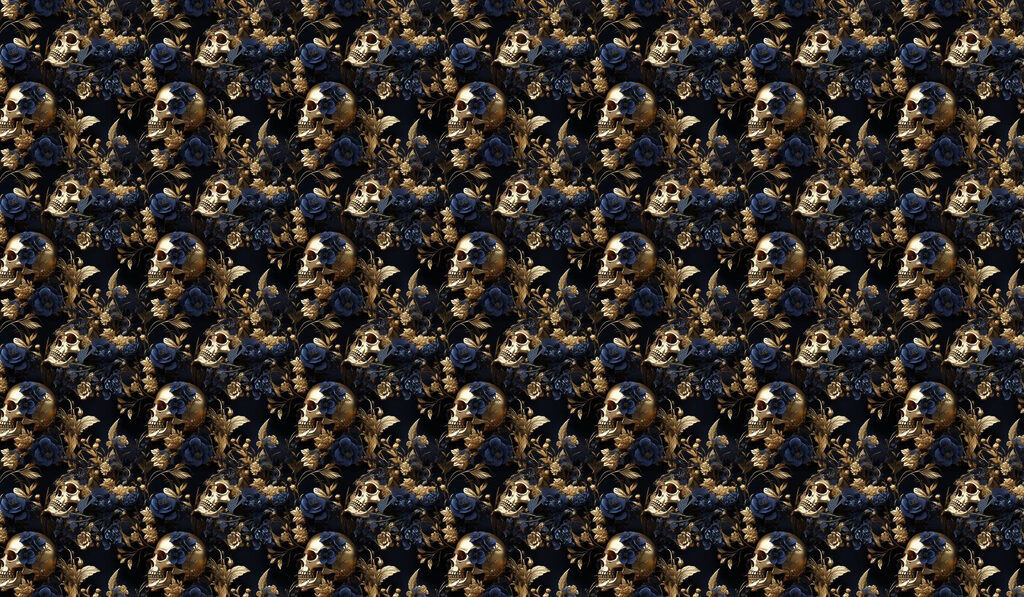 Pattern of skulls and flowers