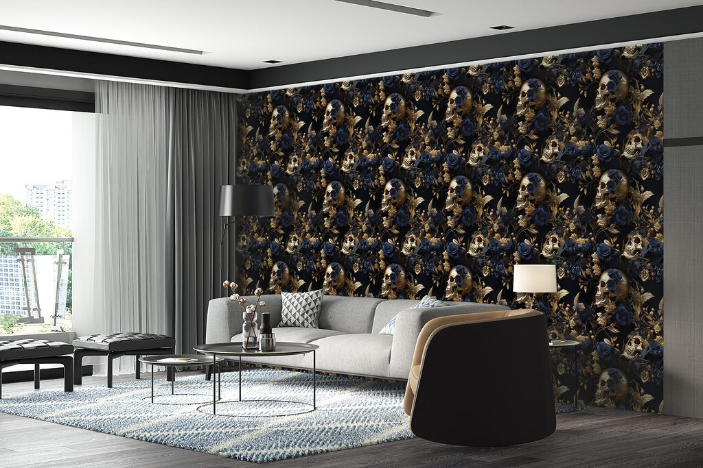 Pattern of skulls and flowers
