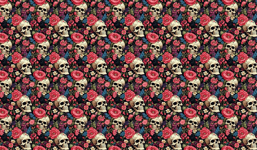 Pattern of skulls and flowers