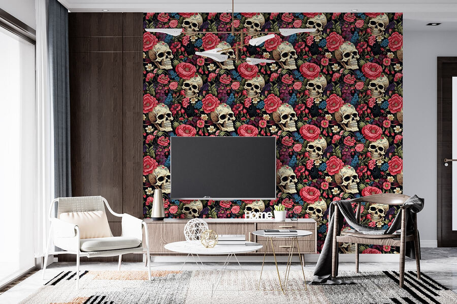 Pattern of skulls and flowers