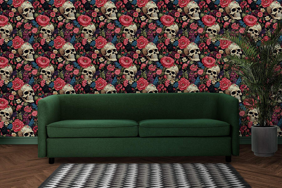 Pattern of skulls and flowers