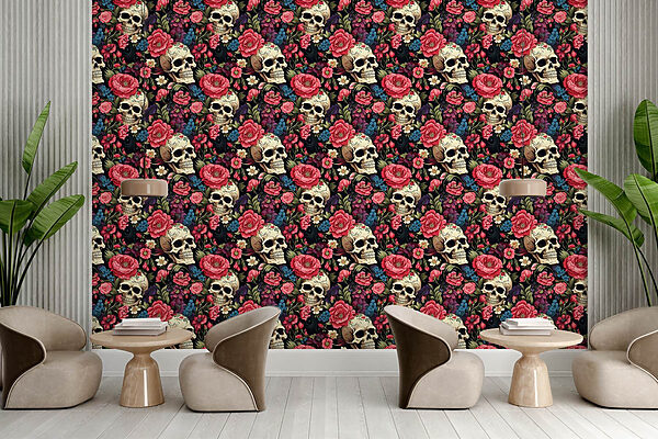 Pattern of skulls and flowers Pattern of skulls and flowers