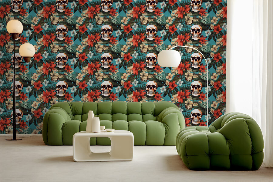 Pattern of flowers and skulls Pattern of flowers and skulls