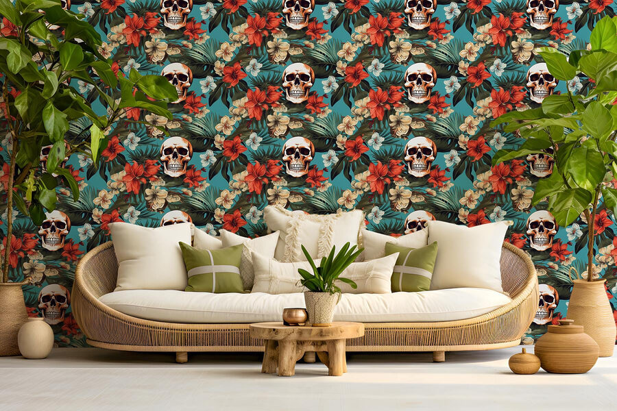 Pattern of flowers and skulls Pattern of flowers and skulls