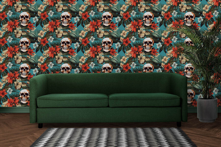 Pattern of flowers and skulls Pattern of flowers and skulls