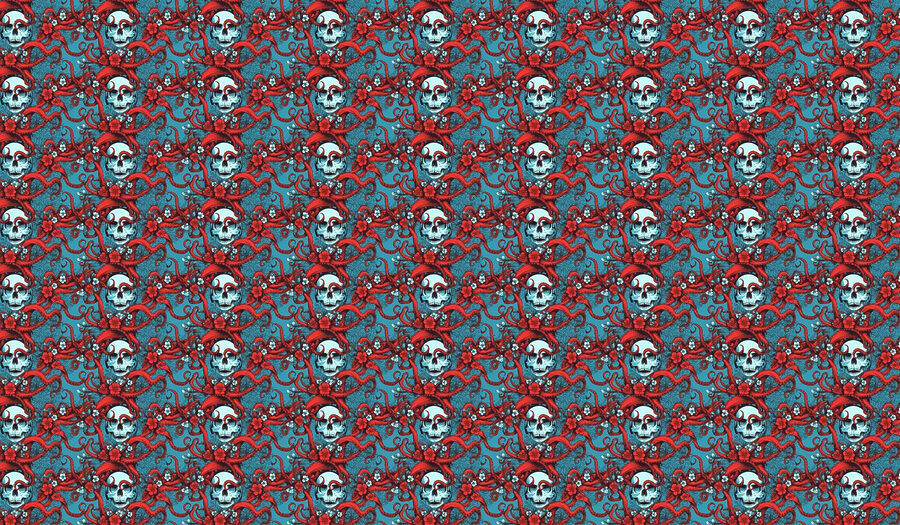 Pattern of skulls in red hats Pattern of skulls in red hats