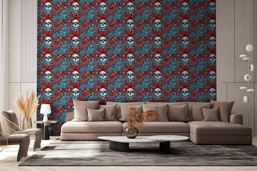 Pattern of skulls in red hats Pattern of skulls in red hats