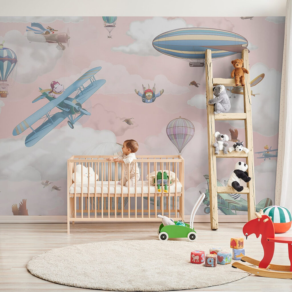Wallpaper with airplanes and hot air balloons Wallpaper with airplanes and hot air balloons