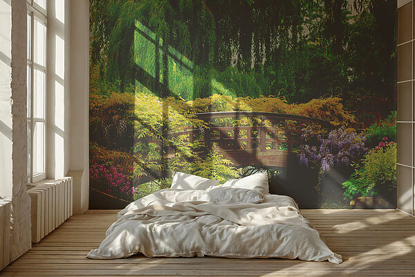 Bridge over water with trees and plants Wall murals Bridge over water with trees and plants